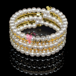 Bratara eleganta de mana BRM005HH Aurie cu cristale si perle 